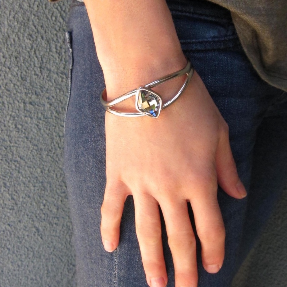 Solid Brass Open Cuff W/ Swarovski Crystal - image 3